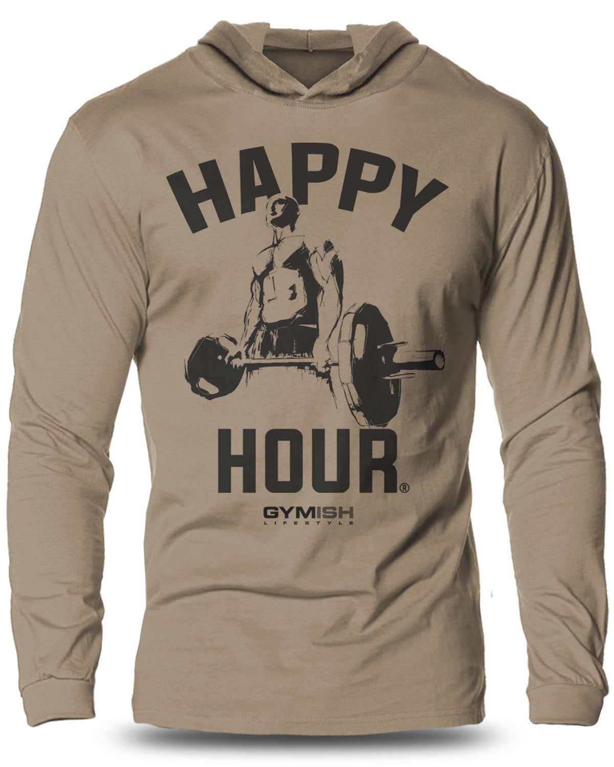 002-HAPPY HOUR Lightweight Long Sleeve Hooded T-shirt for Men - Gymish - - #Gym Shirts# - - #Workout T-Shirts#