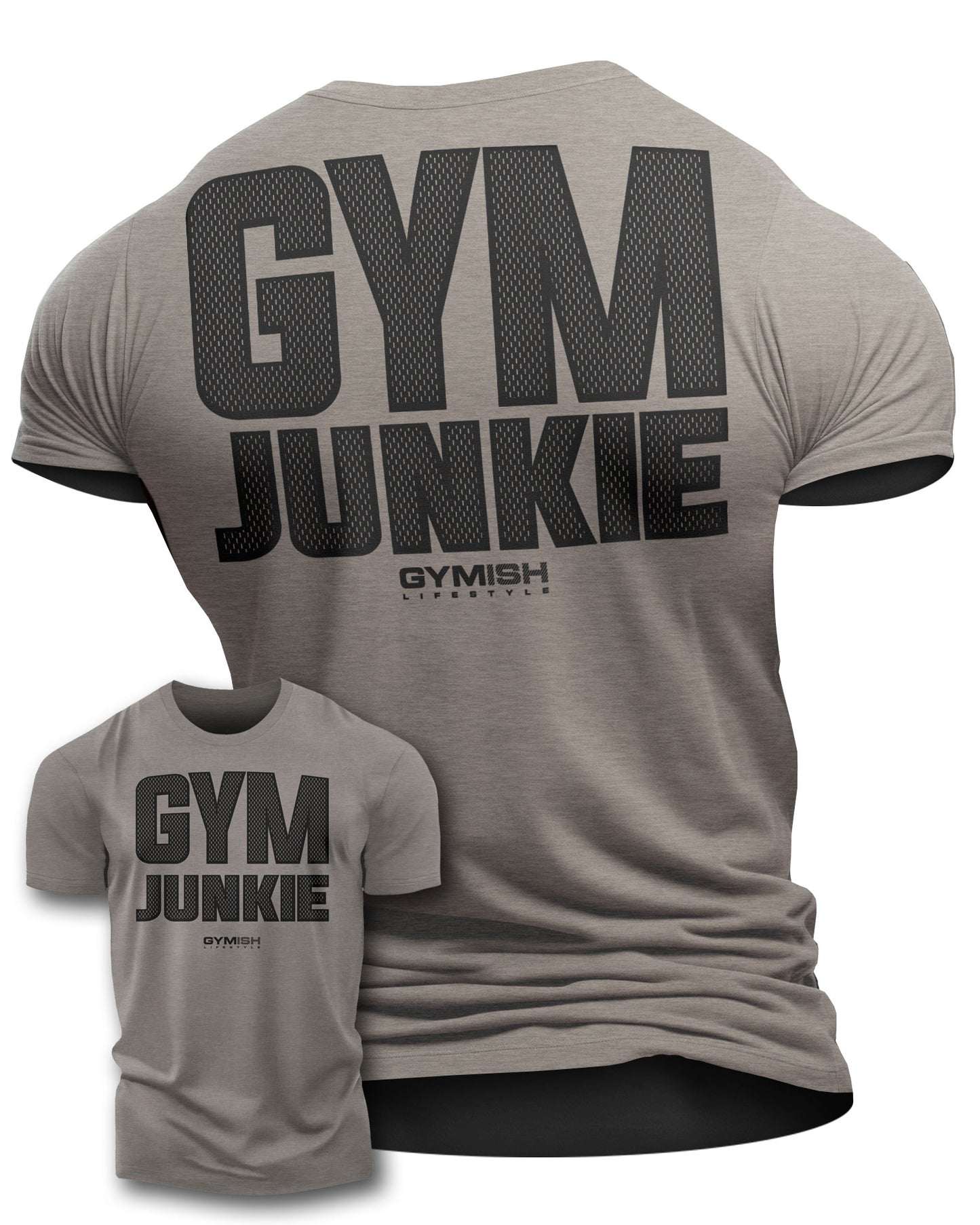 GYMISH Gym Junkie Back Design Funny Workout Gym T-Shirt for Men T-Shirt Warm Grey T-Shirt GYMISH LIFESTYLE
