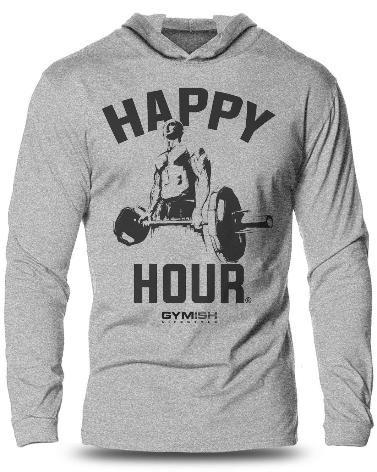 002. HAPPY HOUR Lightweight Long Sleeve Hooded T shirt for Men Gymish