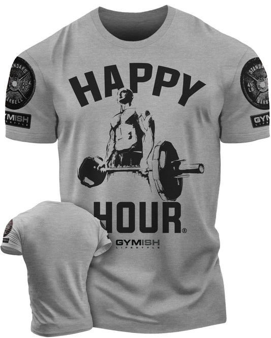002. Happy Hour Workout T-Shirt - Gymish - - #Gym Shirts# - - #Workout T-Shirts#