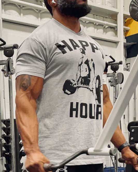 002. Happy Hour Workout T-Shirt - Gymish - - #Gym Shirts# - - #Workout T-Shirts#