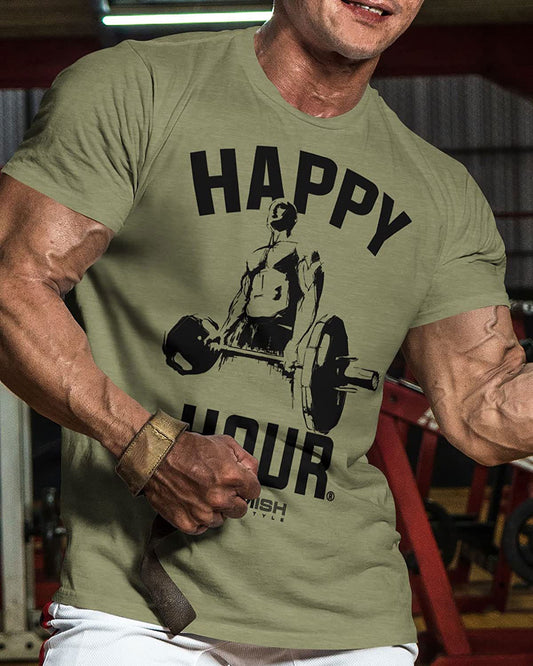 002. Happy Hour Workout T-Shirt - Gymish - - #Gym Shirts# - - #Workout T-Shirts#