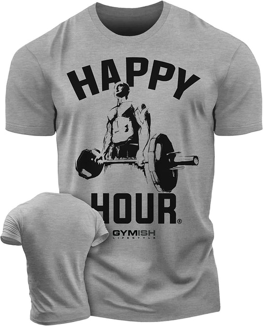 002. Happy Hour Workout T-Shirt - Gymish - - #Gym Shirts# - - #Workout T-Shirts#