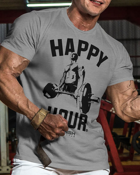 002. Happy Hour Workout T-Shirt - Gymish - - #Gym Shirts# - - #Workout T-Shirts#
