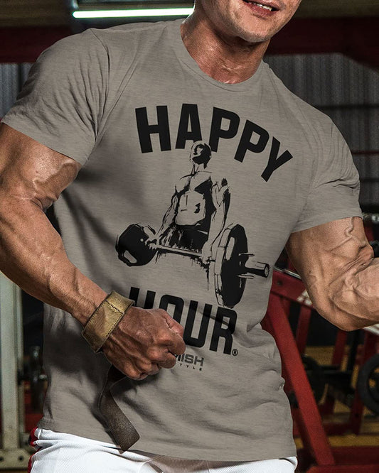 002. Happy Hour Workout T-Shirt - Gymish - - #Gym Shirts# - - #Workout T-Shirts#