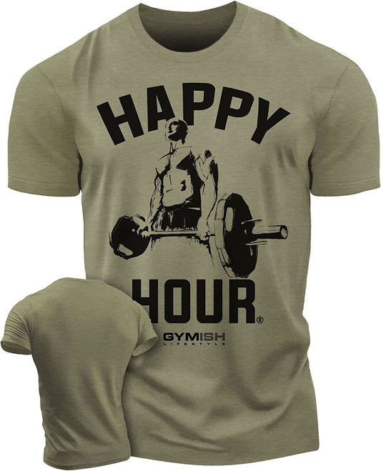 002. Happy Hour Workout T-Shirt - Gymish - - #Gym Shirts# - - #Workout T-Shirts#