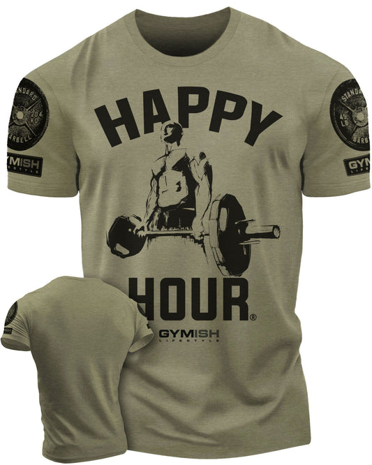 002. Happy Hour Workout T-Shirt - Gymish - - #Gym Shirts# - - #Workout T-Shirts#