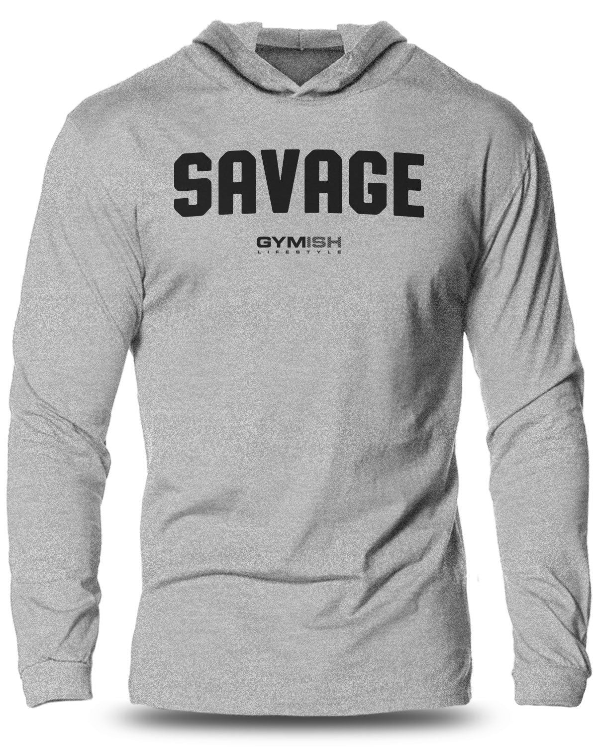 003-Savage Lightweight Long Sleeve Hooded T-shirt for Men - Gymish - - #Gym Shirts# - - #Workout T-Shirts#