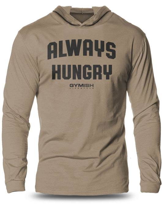 004-Always Hungry Lightweight Long Sleeve Hooded T-shirt for Men - Gymish - - #Gym Shirts# - - #Workout T-Shirts#