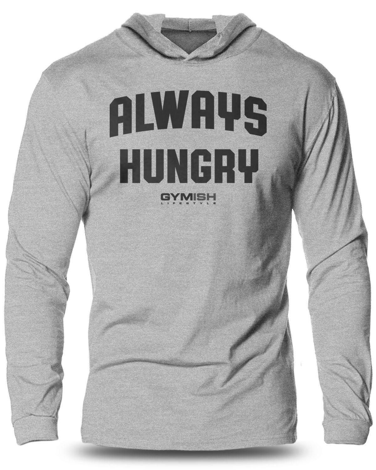 Always Hungry Lightweight Long Sleeve Hooded T-shirt for Men Sport Grey SM