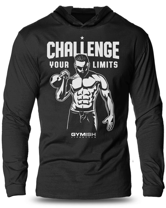 006-Challenge Your Limits Lightweight Long Sleeve Hooded T-shirt for Men - Gymish - - #Gym Shirts# - - #Workout T-Shirts#