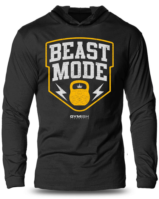007-Beast Mode Lightweight Long Sleeve Hooded T-shirt for Men - Gymish - - #Gym Shirts# - - #Workout T-Shirts#