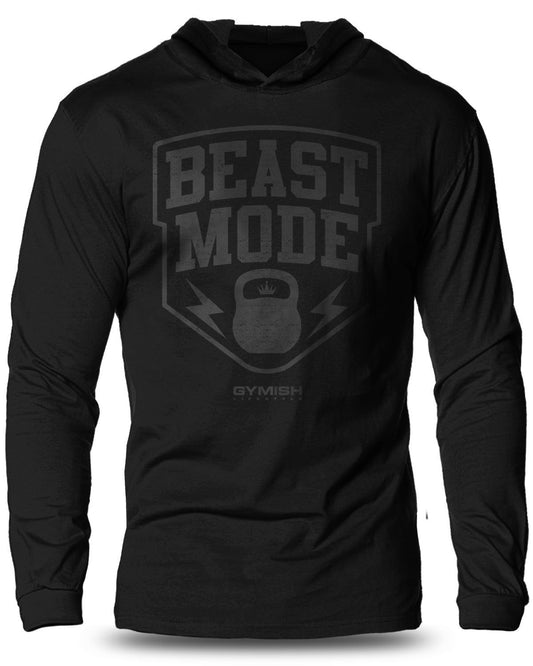 007-Beast Mode Lightweight Long Sleeve Hooded T-shirt for Men - Gymish - - #Gym Shirts# - - #Workout T-Shirts#