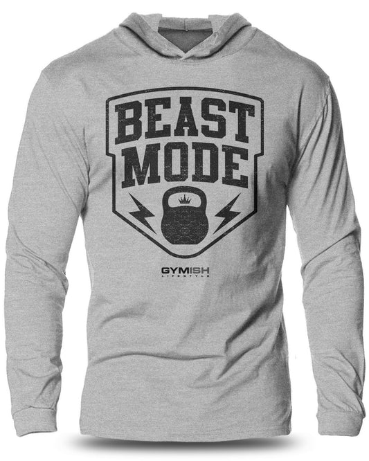 007-Beast Mode Lightweight Long Sleeve Hooded T-shirt for Men - Gymish - - #Gym Shirts# - - #Workout T-Shirts#