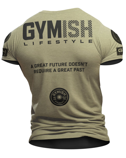 125. GYMISH Great Future Back Design Funny Workout Gym T-Shirt for Men T-Shirt Military Green with Sleeve Logo T-Shirt GYMISH LIFESTYLE