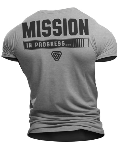 099. Mission In Progress Back Design Funny Workout Gym T-Shirt for Men T-Shirt Heather Grey T-Shirt GYMISH LIFESTYLE