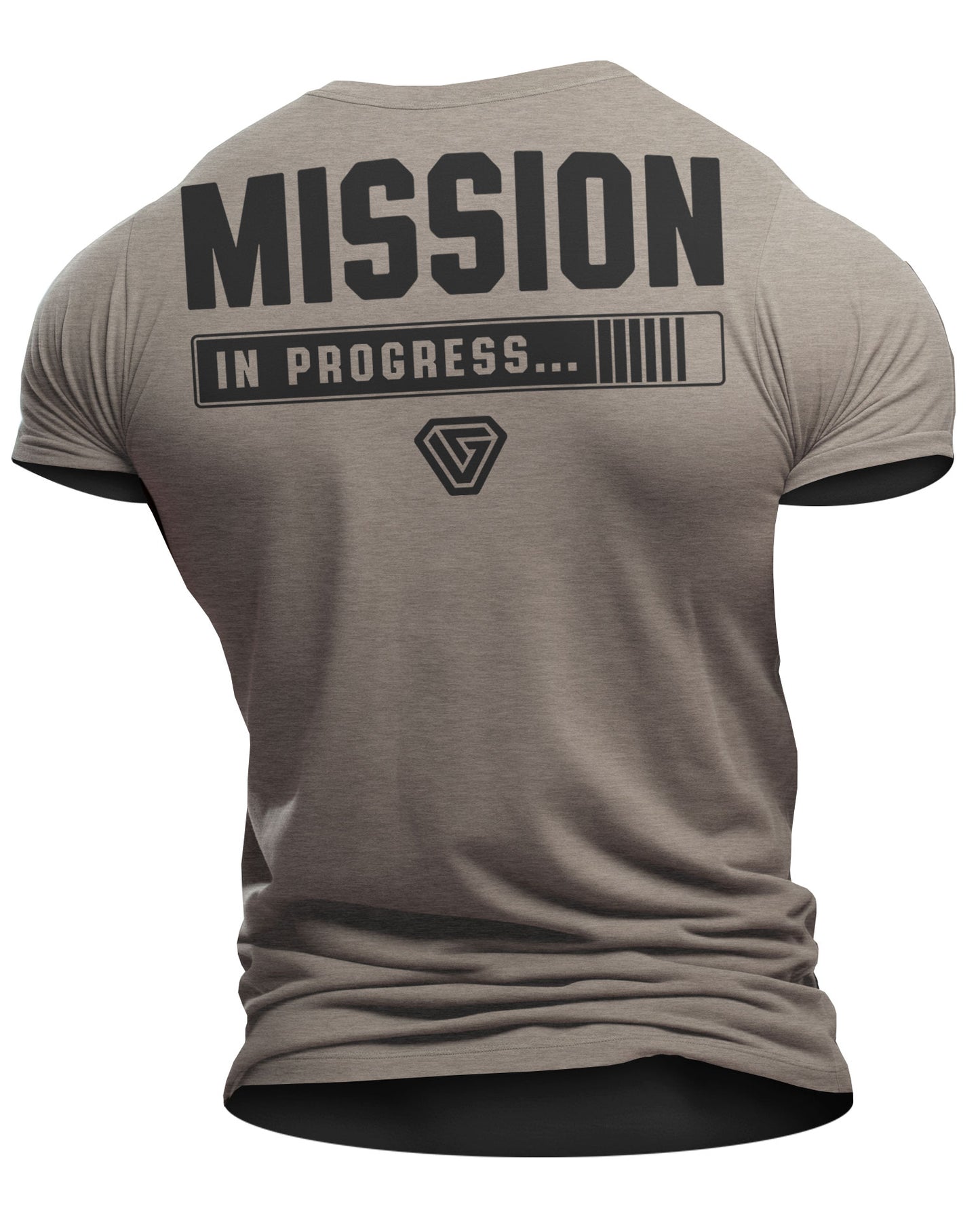 099. Mission In Progress Back Design Funny Workout Gym T-Shirt for Men T-Shirt Warm Grey T-Shirt GYMISH LIFESTYLE