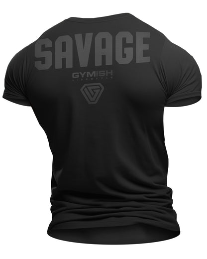 097. Savage Back Design Workout T-Shirt for Men T-Shirt Black on Black T-Shirt GYMISH LIFESTYLE