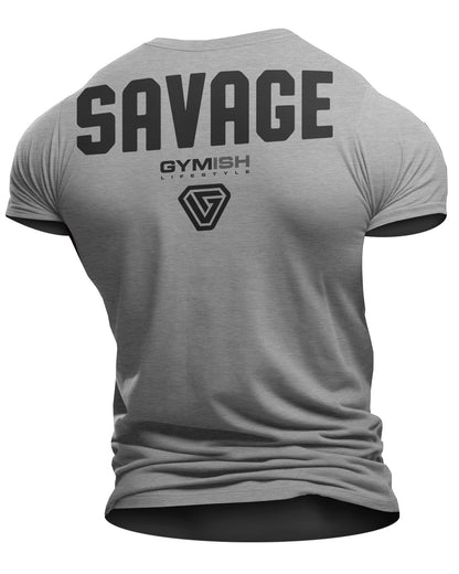 097. Savage Back Design Workout T-Shirt for Men T-Shirt Heather Grey T-Shirt GYMISH LIFESTYLE