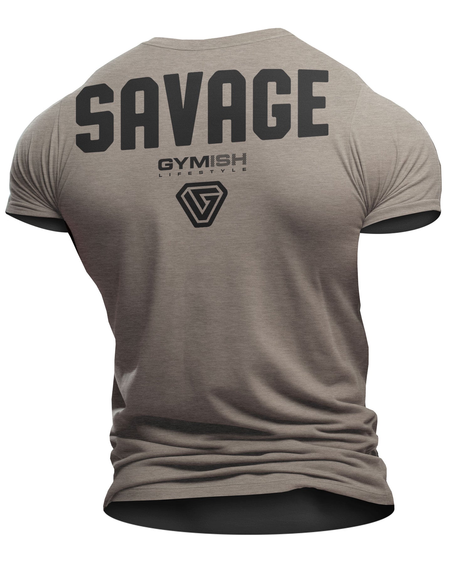 097. Savage Back Design Workout T-Shirt for Men T-Shirt Warm Grey T-Shirt GYMISH LIFESTYLE