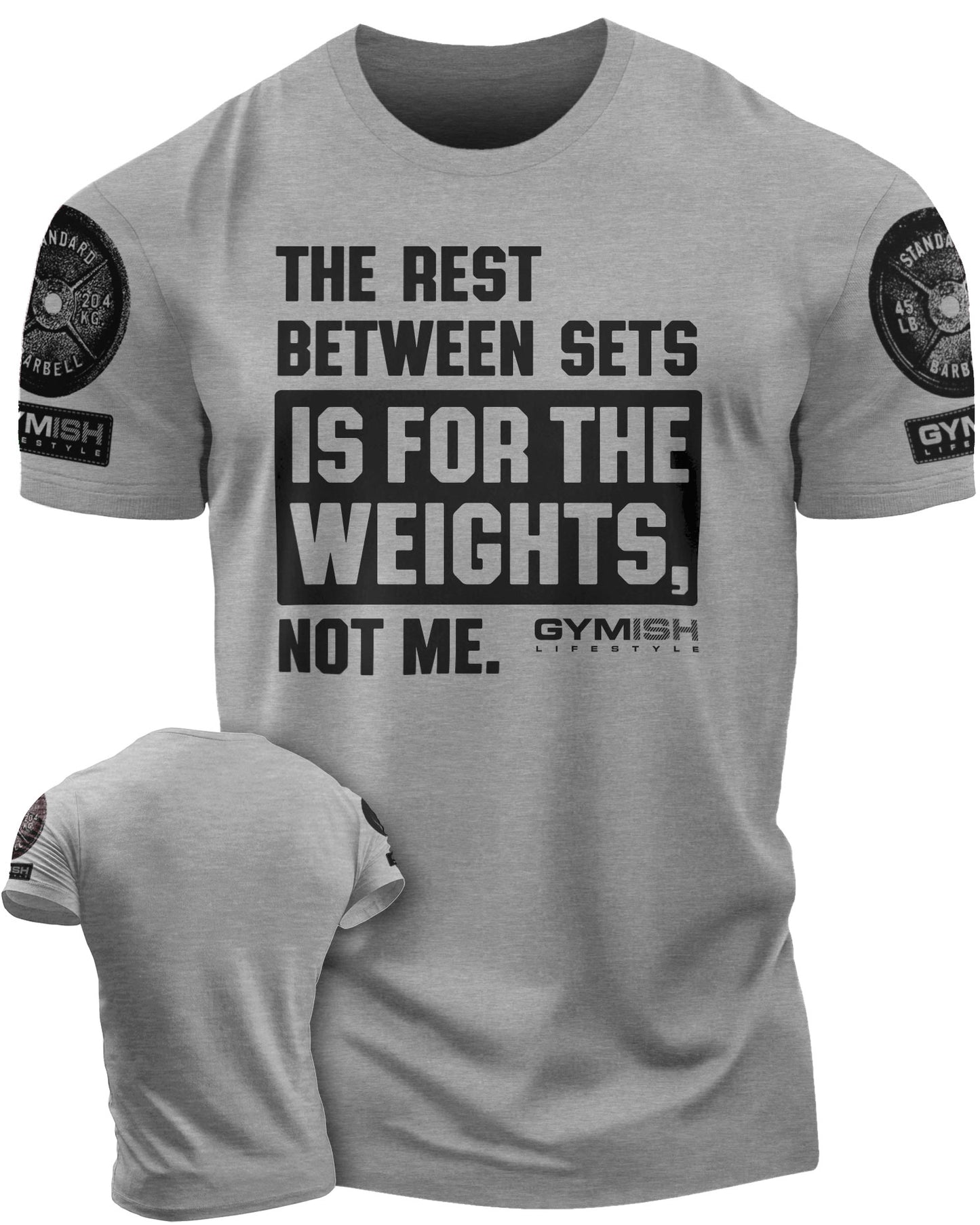 109. Rest Between Sets Funny Motivational Workout Gym T-Shirt for Men T-Shirt Heather Grey with Sleeve Logo T-Shirt GYMISH LIFESTYLE