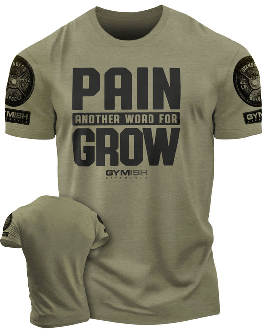126. Pain for Grow Funny Motivational Workout Gym T-Shirt for Men T-Shirt Military with Sleeve Logo T-Shirt GYMISH LIFESTYLE
