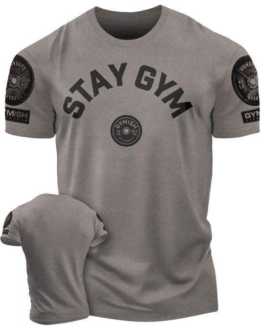 130. Stay Gym Funny Motivational Workout Gym T-Shirt for Men T-Shirt Warm Grey with Sleeve Logo T-Shirt GYMISH LIFESTYLE