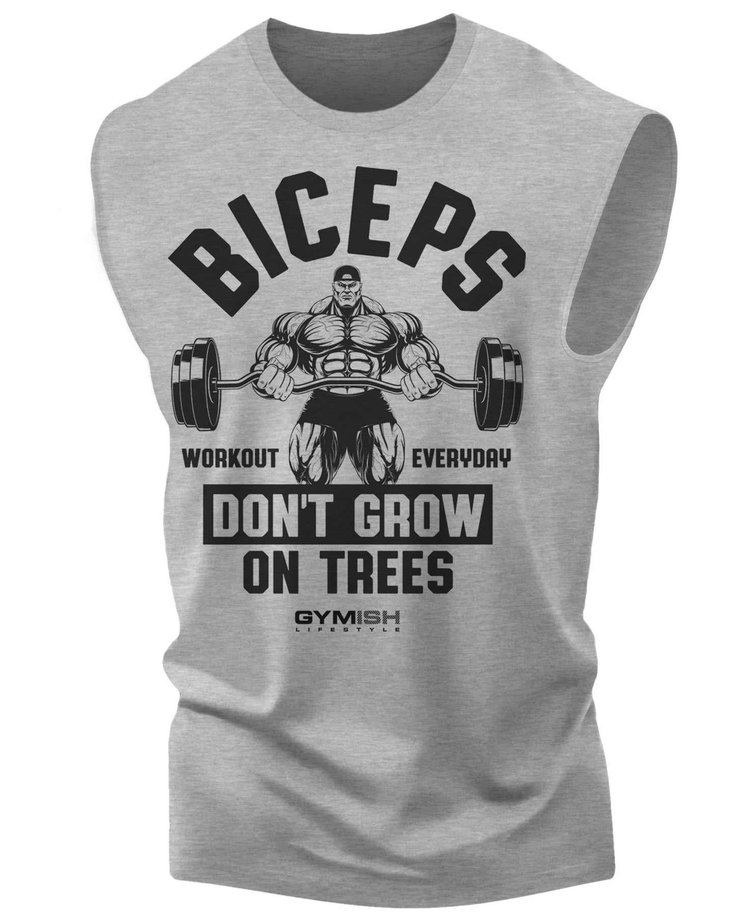 034. Biceps Don't Grow On Trees Workout Muscle Tank Top for Men Heather Grey T-Shirt GYMISH LIFESTYLE