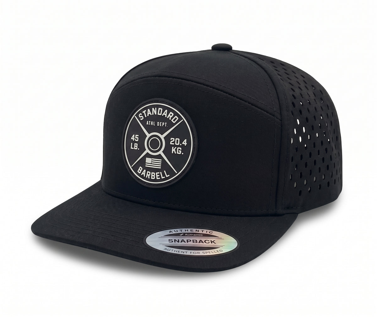 GYMISH Weightplate Gym Hat for Men, Weight Plate Patch Snapback, 6 Panel Laser Vented Workout Cap