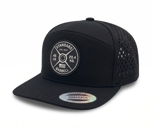 GYMISH Weightplate Gym Hat for Men, Weight Plate Patch Snapback, 6 Panel Laser Vented Workout Cap
