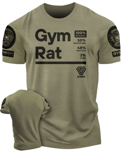 105. Gym Rat Funny Workout T-Shirt for Men T-Shirt Military Green witn Sleeve Logo T-Shirt GYMISH LIFESTYLE