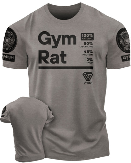 105. Gym Rat Funny Workout T-Shirt for Men T-Shirt Warm Grey with Sleeve Logo T-Shirt GYMISH LIFESTYLE