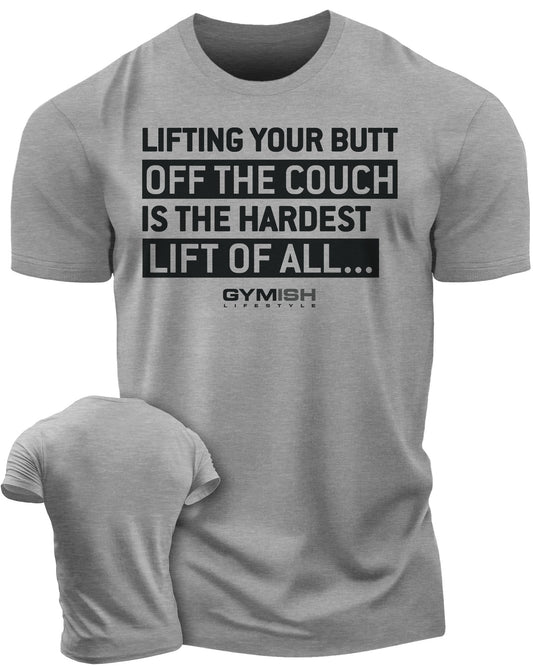 081. Hardest Lift Weightlifting Workout Gym T-Shirt for Men T-Shirt Heather Grey T-Shirt GYMISH LIFESTYLE