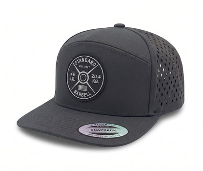 GYMISH Weightplate Gym Hat for Men, Weight Plate Patch Snapback, 6 Panel Laser Vented Workout Cap