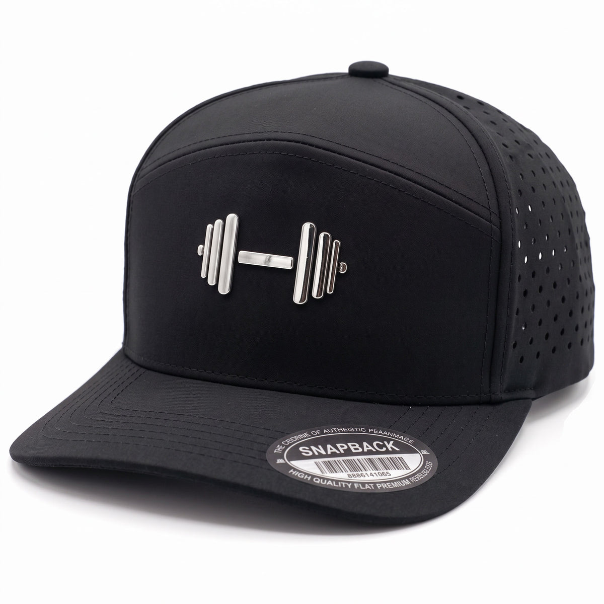 GYMISH Dumbbell Gym Hat for Men, Weight Plate Patch Snapback, 6 Panel Laser Vented Workout Cap