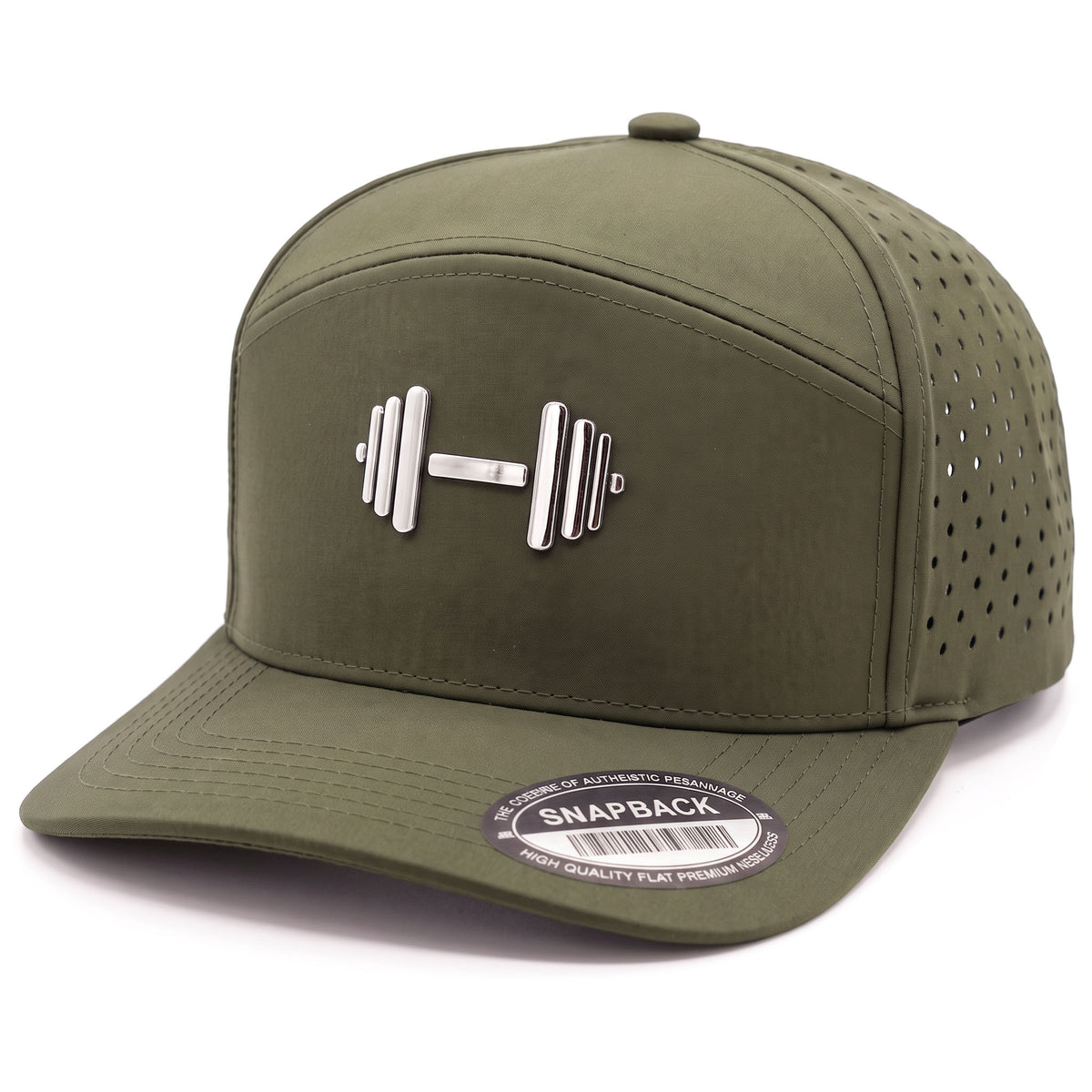 GYMISH Dumbbell Gym Hat for Men, Weight Plate Patch Snapback, 6 Panel Laser Vented Workout Cap