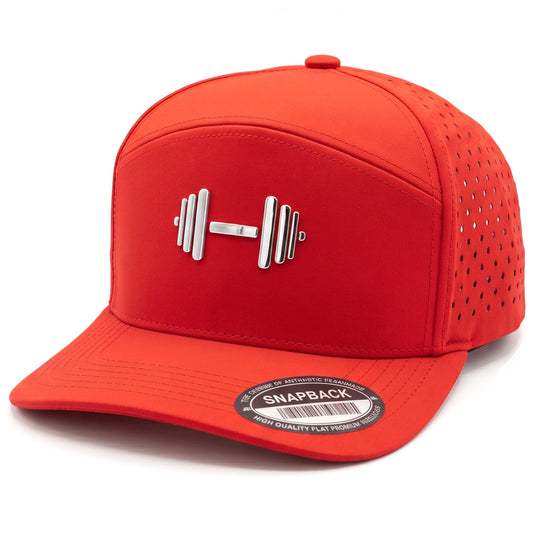 GYMISH Dumbbell Gym Hat for Men, Weight Plate Patch Snapback, 6 Panel Laser Vented Workout Cap