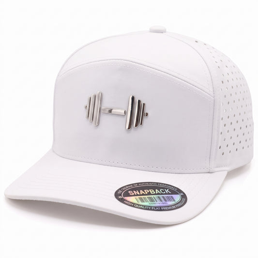 GYMISH Dumbbell Gym Hat for Men, Weight Plate Patch Snapback, 6 Panel Laser Vented Workout Cap