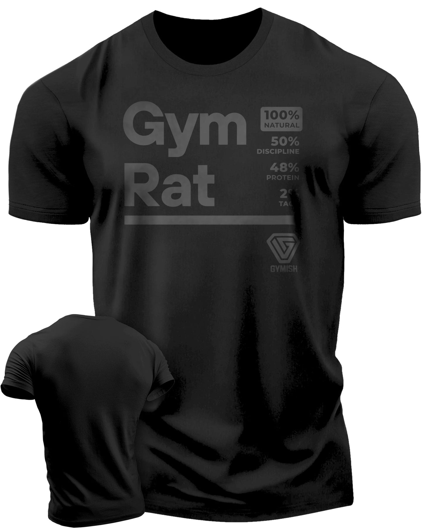 105. Gym Rat Funny Workout T-Shirt for Men T-Shirt Black On Black T-Shirt GYMISH LIFESTYLE