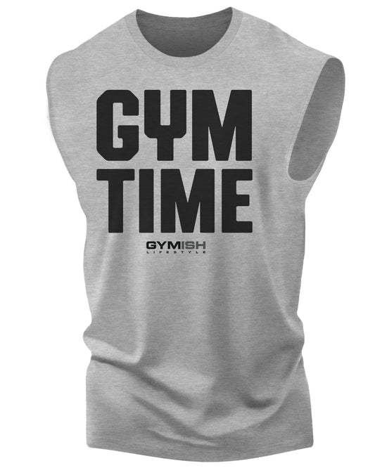 019. GYM TIME Workout Muscle Tank Top for Men Heather Grey T-Shirt GYMISH LIFESTYLE