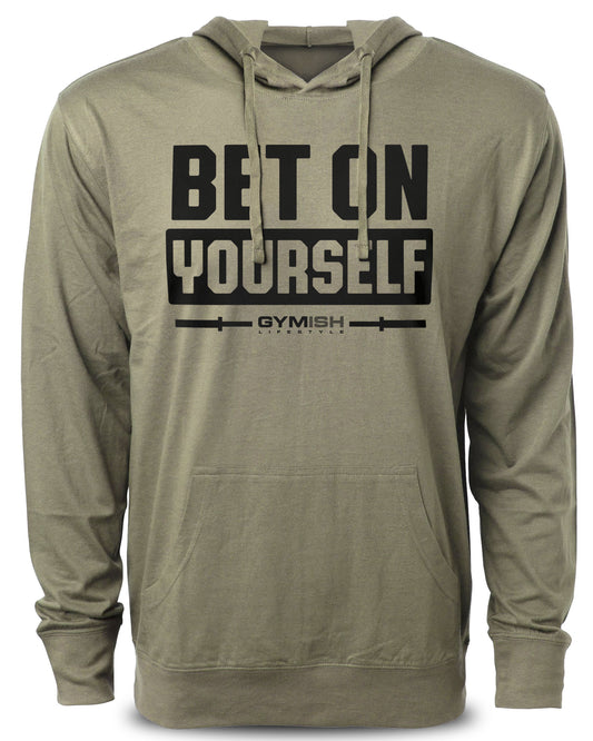 117. Bet On Yourself Funny Workout Hoodie for Men Hoodie Military Hoodie T-Shirt GYMISH LIFESTYLE