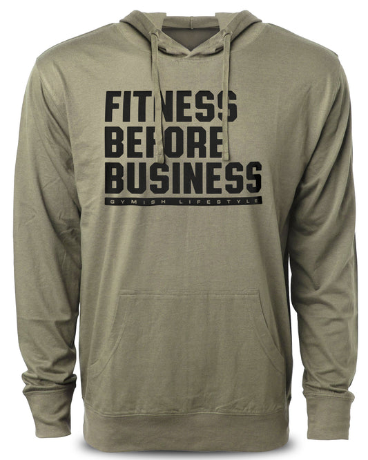 110. Fitness Before Business Funny Workout Hoodie for Men Hoodie Military Hoodie T-Shirt GYMISH LIFESTYLE
