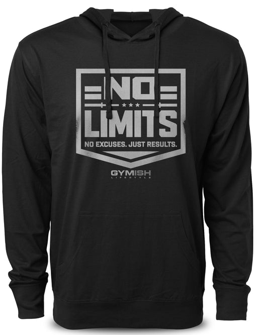 155. No Limits Funny Workout Gym Hoodie for Men Hoodie Silver On Black Hoodie T-Shirt GYMISH LIFESTYLE