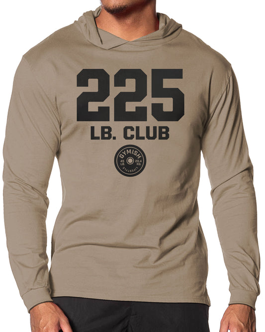 152. 225 Club Lightweight Long Sleeve Hooded T-shirt for Men Khaki Hoodie T-Shirt GYMISH LIFESTYLE