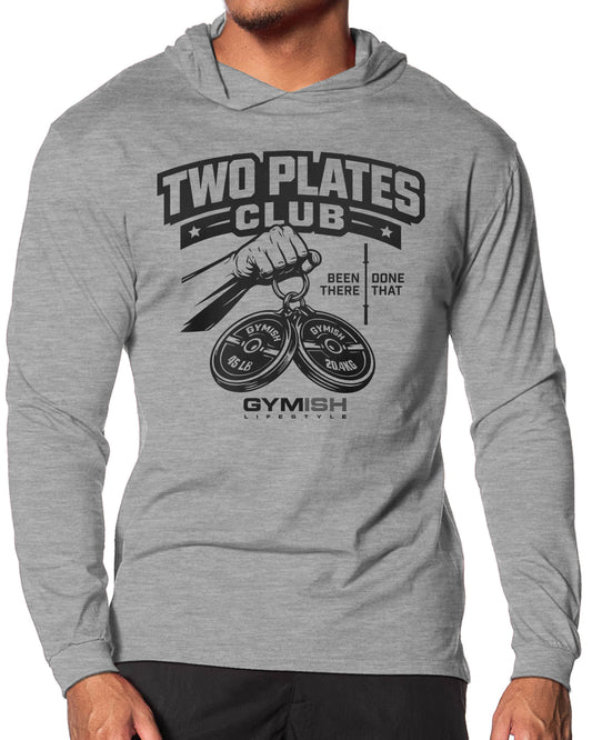 153. Two Plates Lightweight Long Sleeve Hooded T-shirt for Men Sport Grey Hoodie T-Shirt GYMISH LIFESTYLE