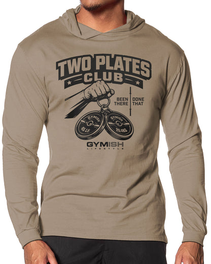153. Two Plates Lightweight Long Sleeve Hooded T-shirt for Men Khaki Hoodie T-Shirt GYMISH LIFESTYLE