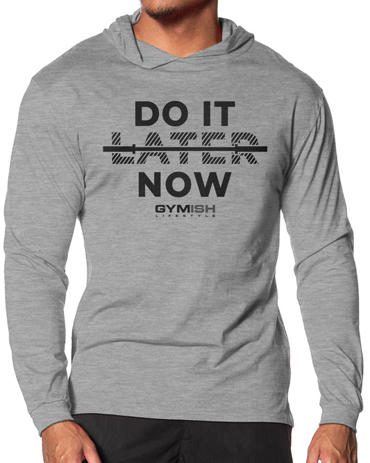 157. Do It Now Lightweight Long Sleeve Hooded T-shirt for Men Sport Grey Hoodie T-Shirt GYMISH LIFESTYLE