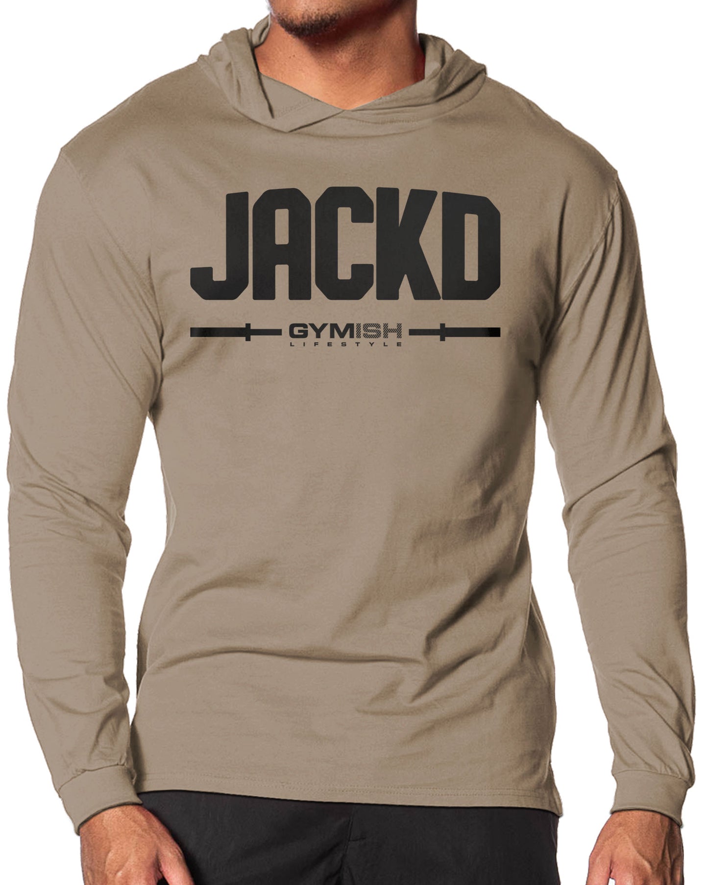 140. Jackd Lightweight Long Sleeve Hooded T-shirt for Men Khaki Hoodie T-Shirt GYMISH LIFESTYLE