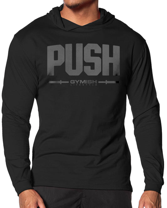 141. Push Lightweight Long Sleeve Hooded T-shirt for Men Black Hoodie T-Shirt GYMISH LIFESTYLE