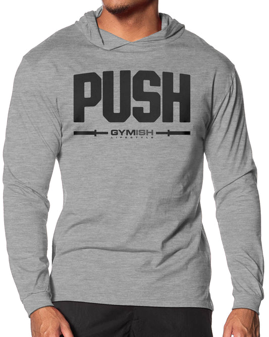 141. Push Lightweight Long Sleeve Hooded T-shirt for Men Sport Grey Hoodie T-Shirt GYMISH LIFESTYLE
